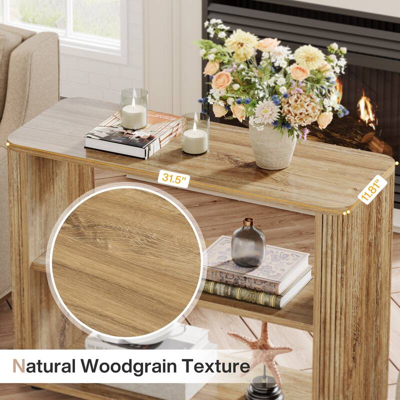 3-Tier Narrow End Table,Small Fluted Modern Side Table Nightstand