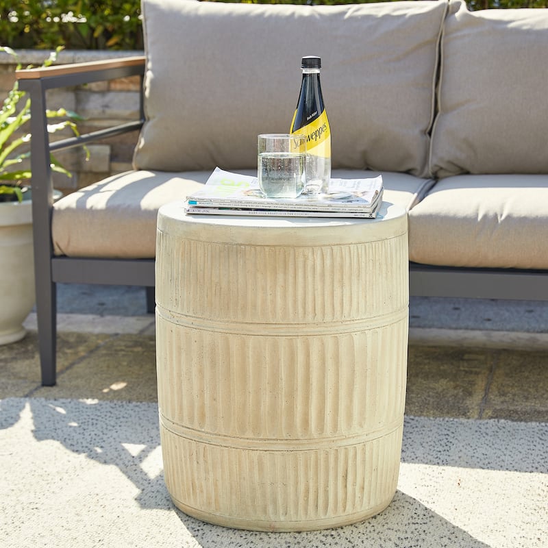 Glitzhome 18"H Modern MGO Faux Drum Garden Stool Plant Stand Accent Table