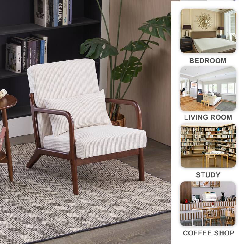 Mid-Century Modern Accent Chair, Arm Chair Living Room Chairs with Pillow Upholstered Reading Chair with Solid Wood Frame