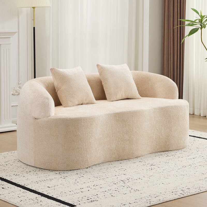 Roomfitters Green Curved Loveseat Sofa with Round Armrest, Compression Couch with 2 Pillows for Living Room & Bedroom