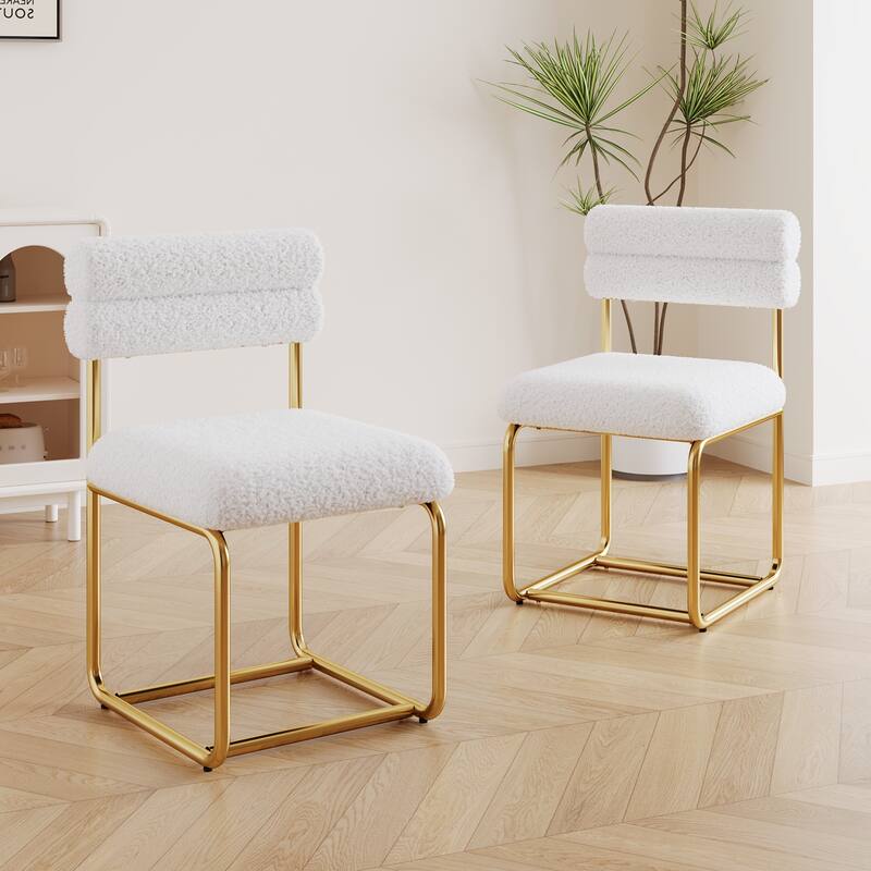 GDFStudio - Rosdale Minimalist Soft Plush Upholstered Dining Chair Set with Ergonomic Backrest and Golden Metal Legs, Set of 2