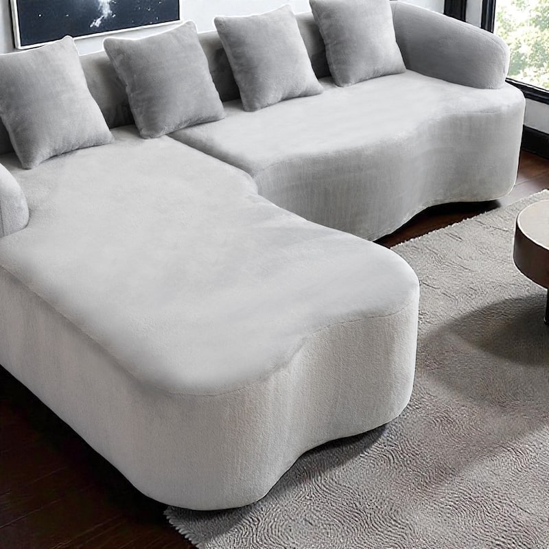 Full Compression L Shaped Sectional Sofa with Curved Chaise, Modular Chenille Couch for Apartment Living Room