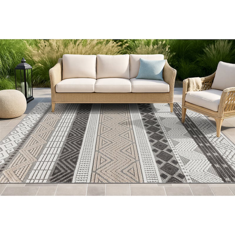 Marbella Contemporary Boho Indoor/Outdoor Area Rug - 4' X 6' - Gray