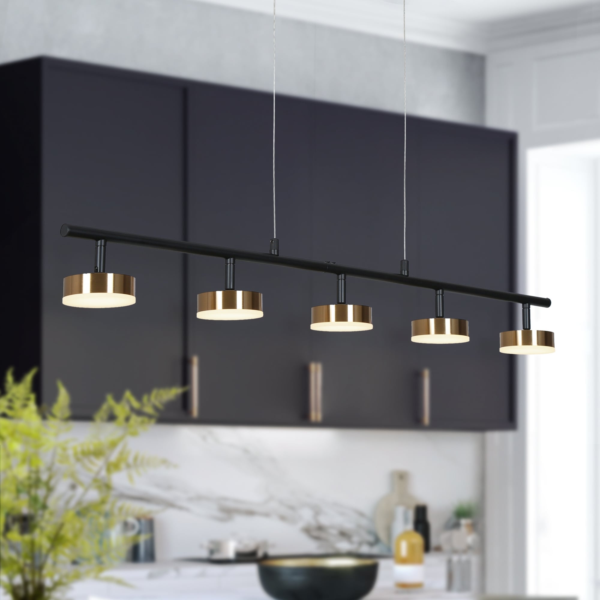 Modern Minimalist 3/5-Light Black Gold LED Chandelier Linear Kitchen Island Pendant Lights for Dining Room