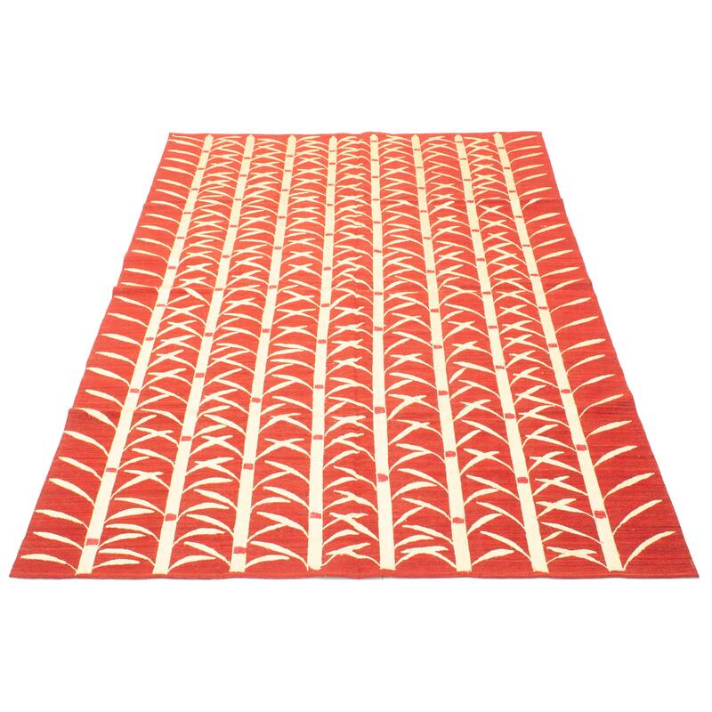 ECARPETGALLERY Flat-Weave Ankara FW Red Viscose, Wool Kilim - 6'6 x 9'7