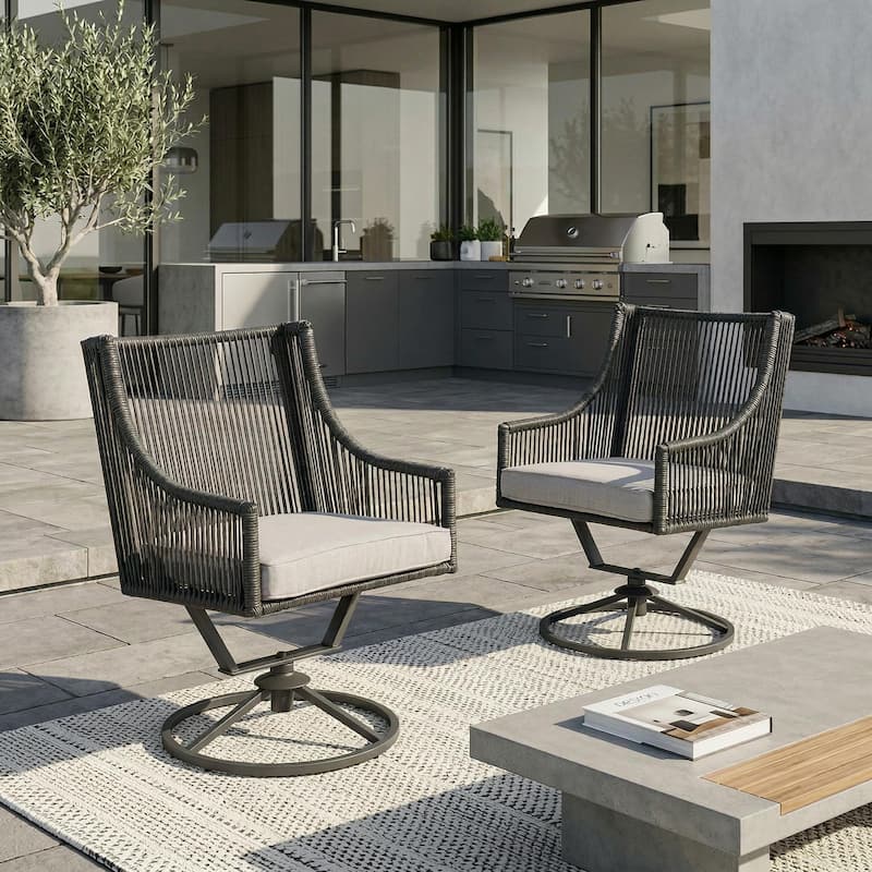 Outdoor Wicker Swivel Chairs with Cushion (Set of 2)