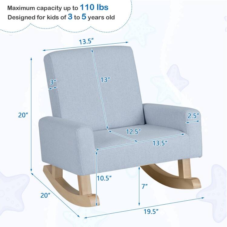 Kids Rocking Chair with Solid Wood Legs - 19.68" x 18.5" x 21.65"