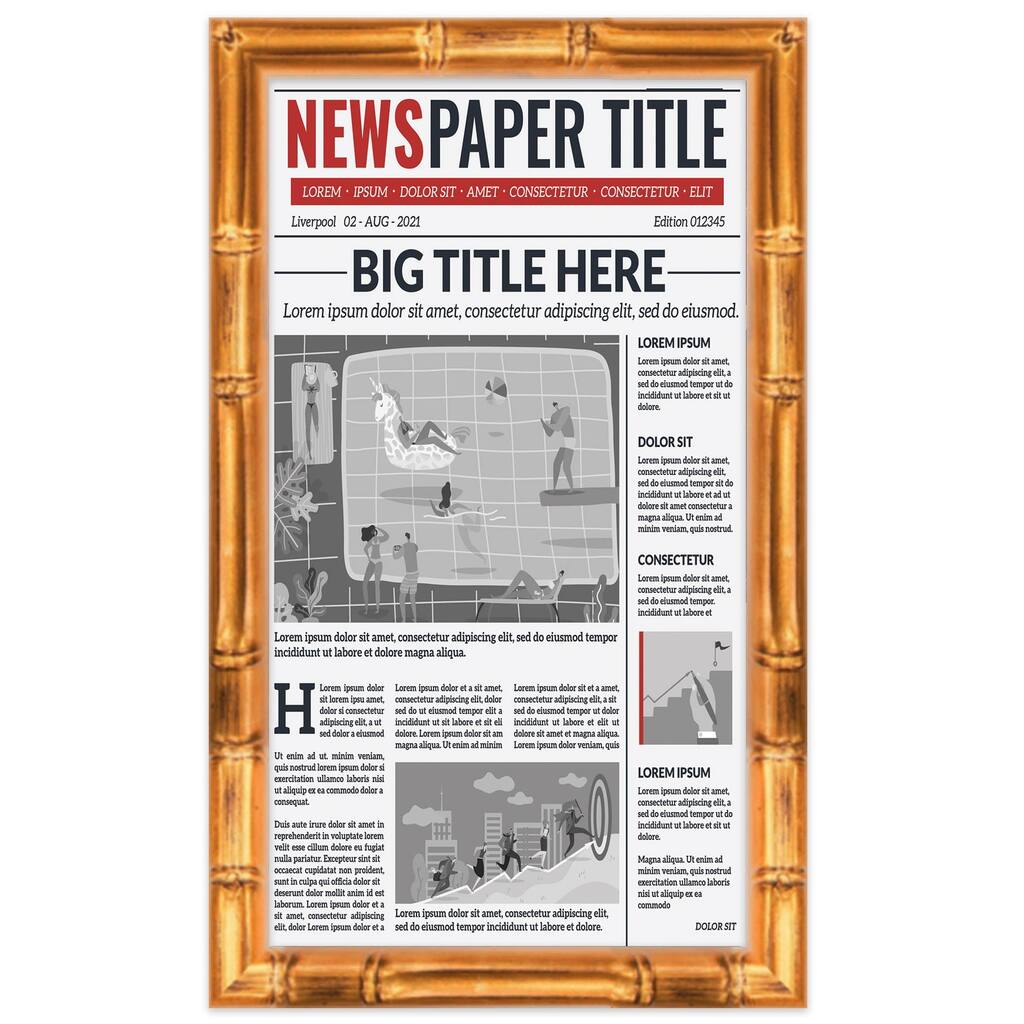 12x22 Newspaper Frame Solid Wood - Matte Gold Bamboo Finish - Matches