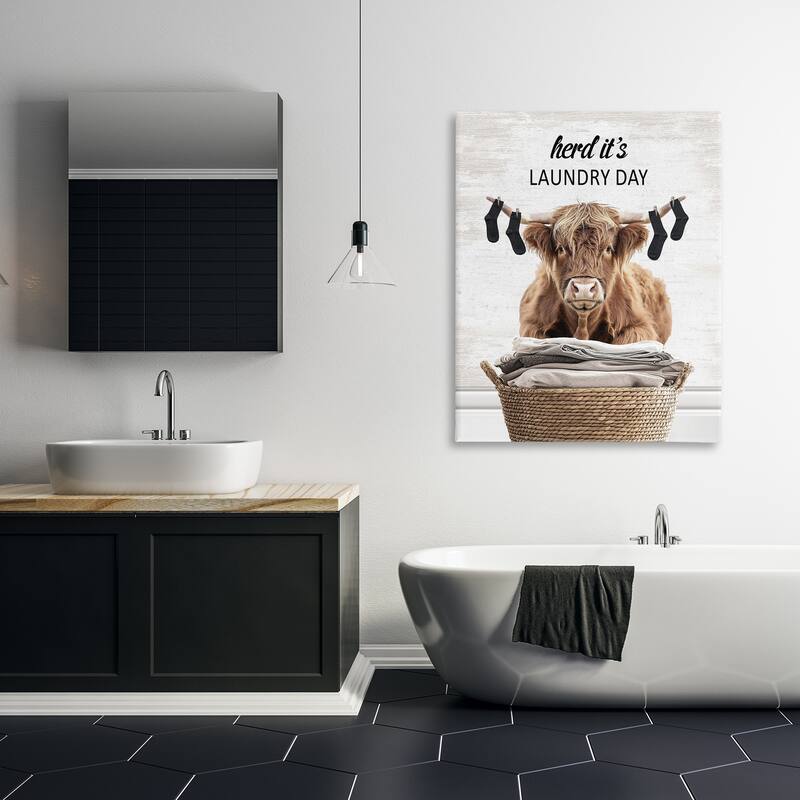 Stupell Laundry Cattle with Hanging Socks Canvas Wall Art Design By Lettered and Lined