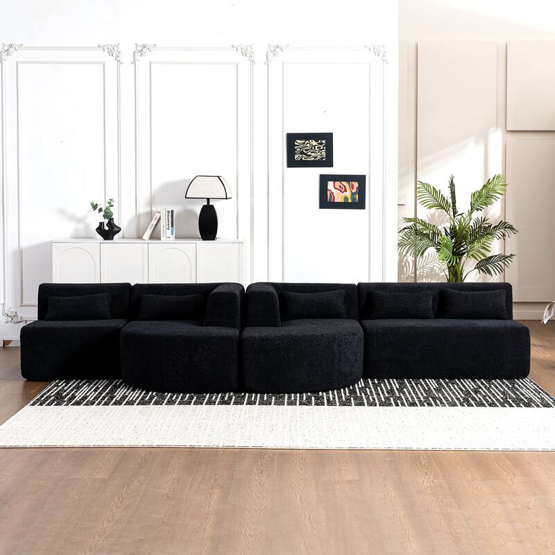 143.7" Polyester Sectional Sofa with 2 Chaise Lounges, Back Pillows