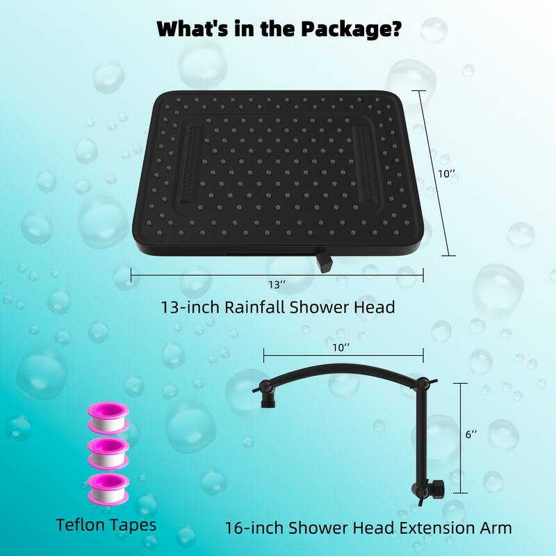 High Pressure 5-Spray 13" Shower Head with 16" Shower Extension Arm