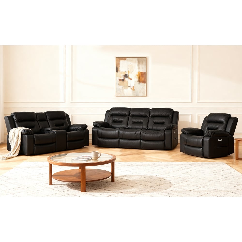 3-Piece Faux Leather Modular Design Power Recliner Sofa Set with USB & USB-C Charging