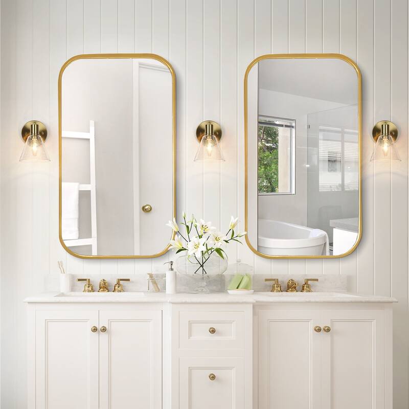 Veniya Glam Gold LED Bathroom Single Cone Wall Sconce Electroplate Brass 1-light with Clear Seeded Glass - L 5" x W 6.5" x H 7"