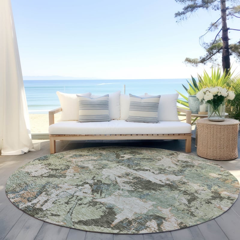 Machine Washable Indoor/ Outdoor Chantille Abstract Contemporary Rug - Beige - 8' x 8'
