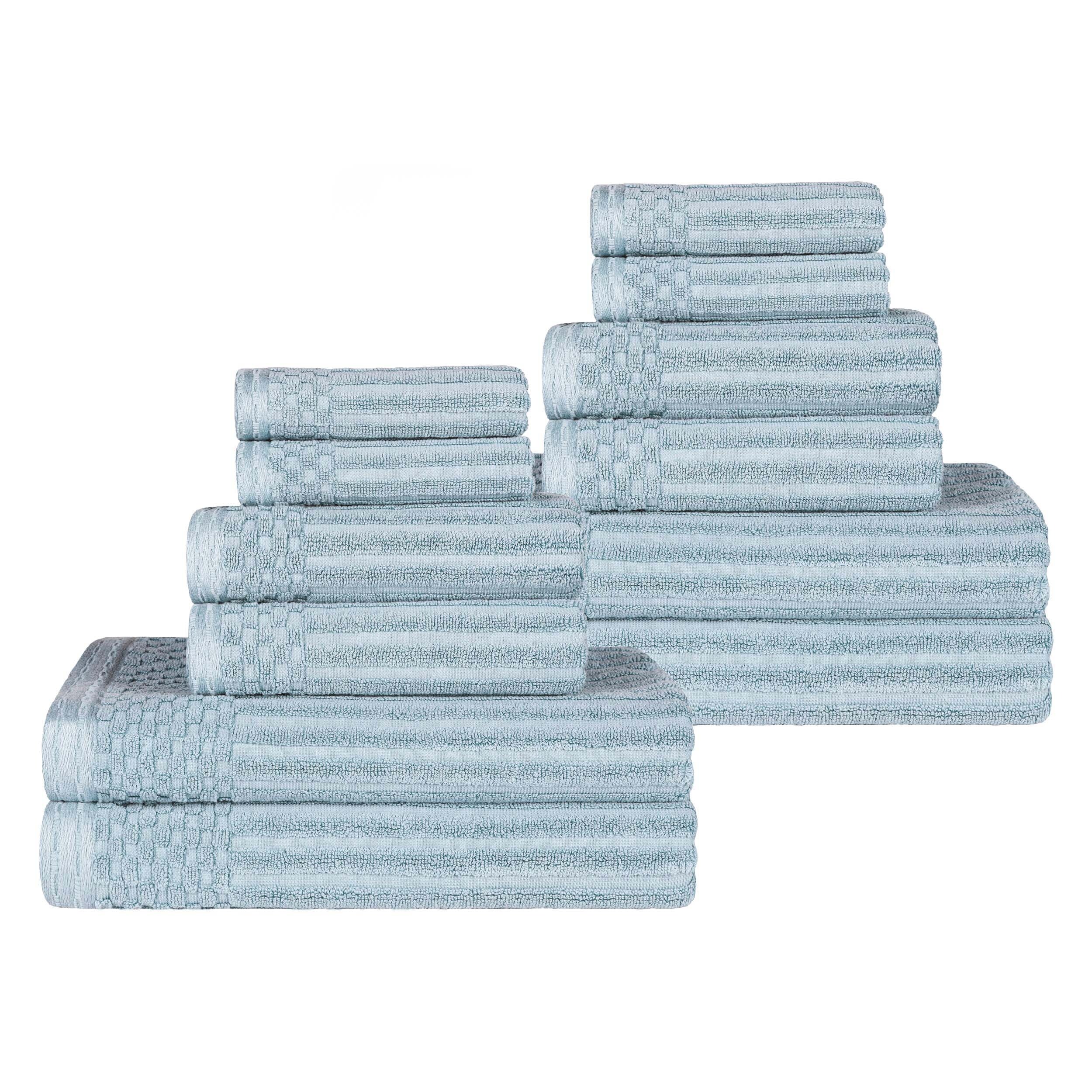 Premium 12-Piece Cotton Towel Set with Solid & Checkered Borders  -image