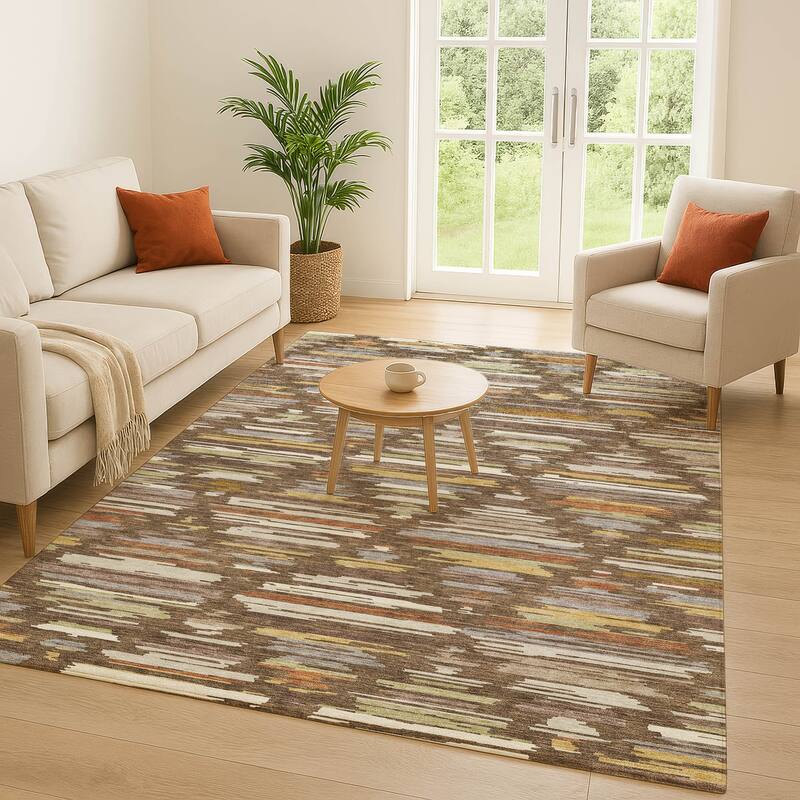 Machine Washable Indoor/ Outdoor Modern Trellis Chantille Rug
