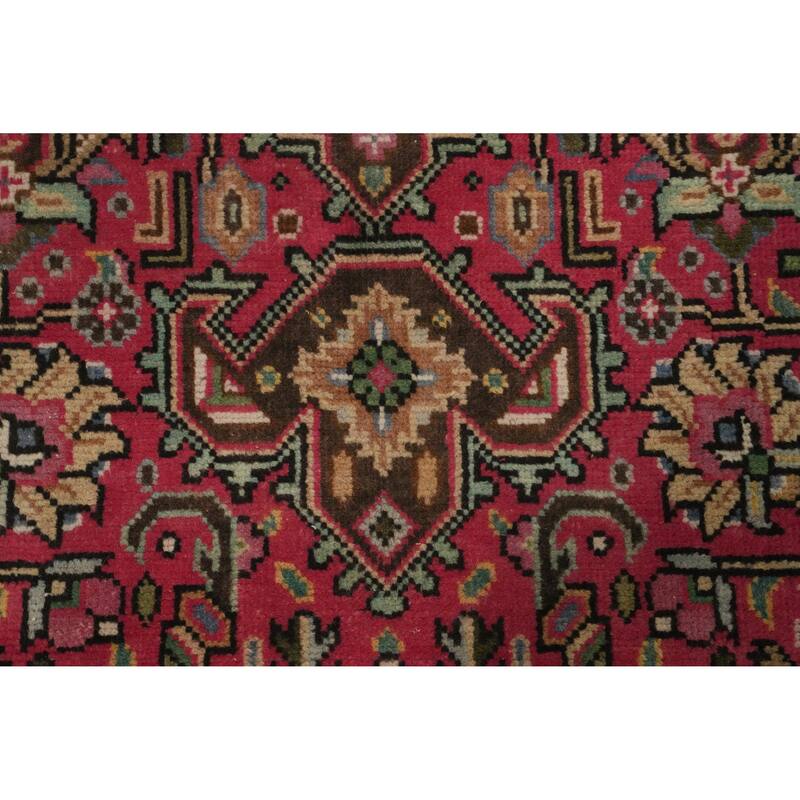 Hand Knotted Oriental 100% Wool Carpet Traditional Floral Pink Tabriz Area Rug - 9' 2'' X 6' 4''