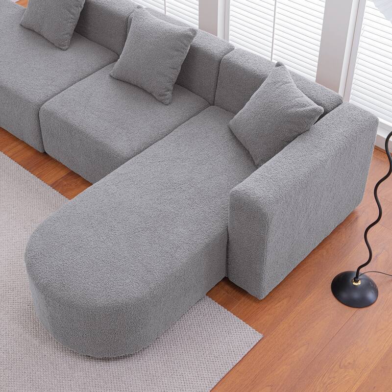 Gray L shape Boucle Sofa with curved seat (facing right)