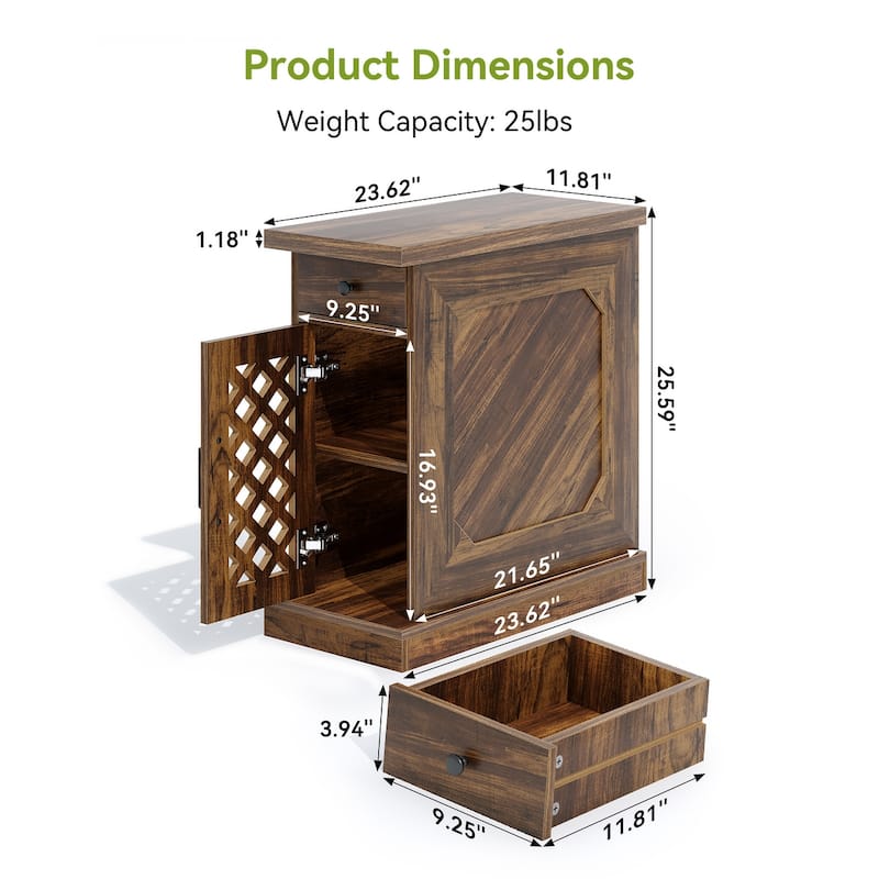 25.59" Tall End Table, Nightstand with Drawer for Bedroom, Rustic Oak - 23.62" L x 11.81" W x 25.59" H