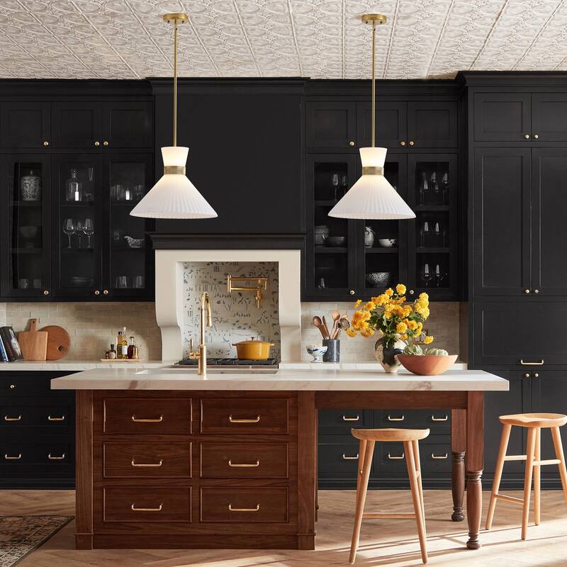 Modern LED Brass Pendant Light White Jade Glass Cone Shade