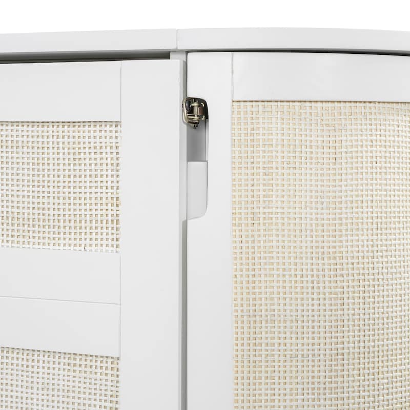 Queen Murphy Bed with Handwoven Rattan Drawers and Storage Cabinets, Rustic-Modern Foldable Wall Bed for Home Office or Studio