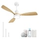 preview thumbnail 49 of 52, Sofucor 48 Inch Ceiling Fan with Light and Remote,Solid Wood Blades Low Profile,Smart Optional Work with Alexa/Google/App Smart(Remote+APP+Voice Control) - White with Natural wood