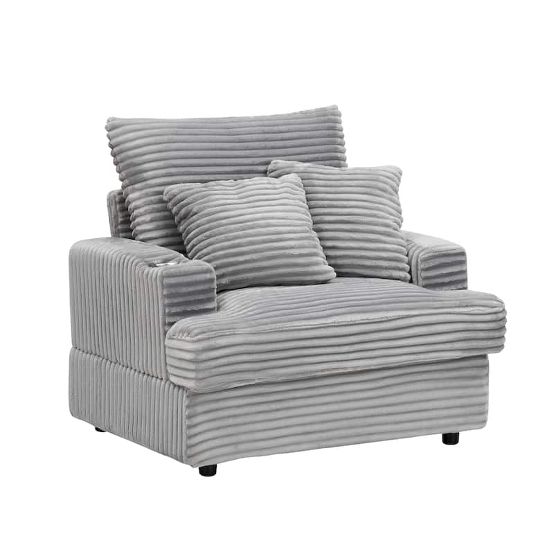 Armchair & Ottoman Set with Cup Holder and 2 Throw Pillows