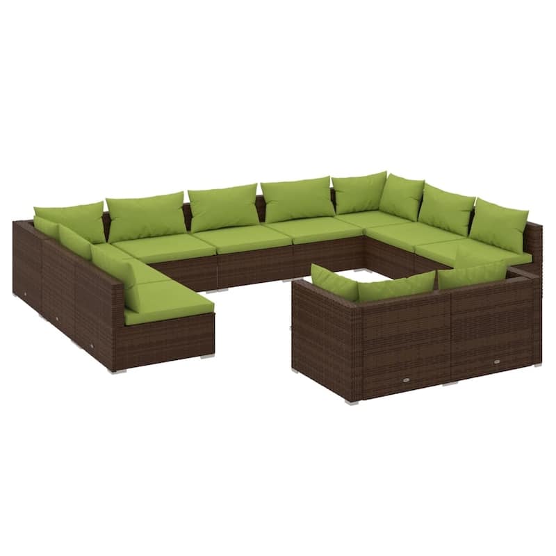vidaXL Patio Lounge Set with Cushions Brown Poly Rattan - 27.6" x 27.6" x 24" - 27.6" x 27.6" x 24"