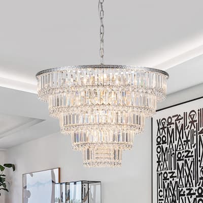 Luxury Fringe Style Tiered Crystal Chandelier - Polished Chrome