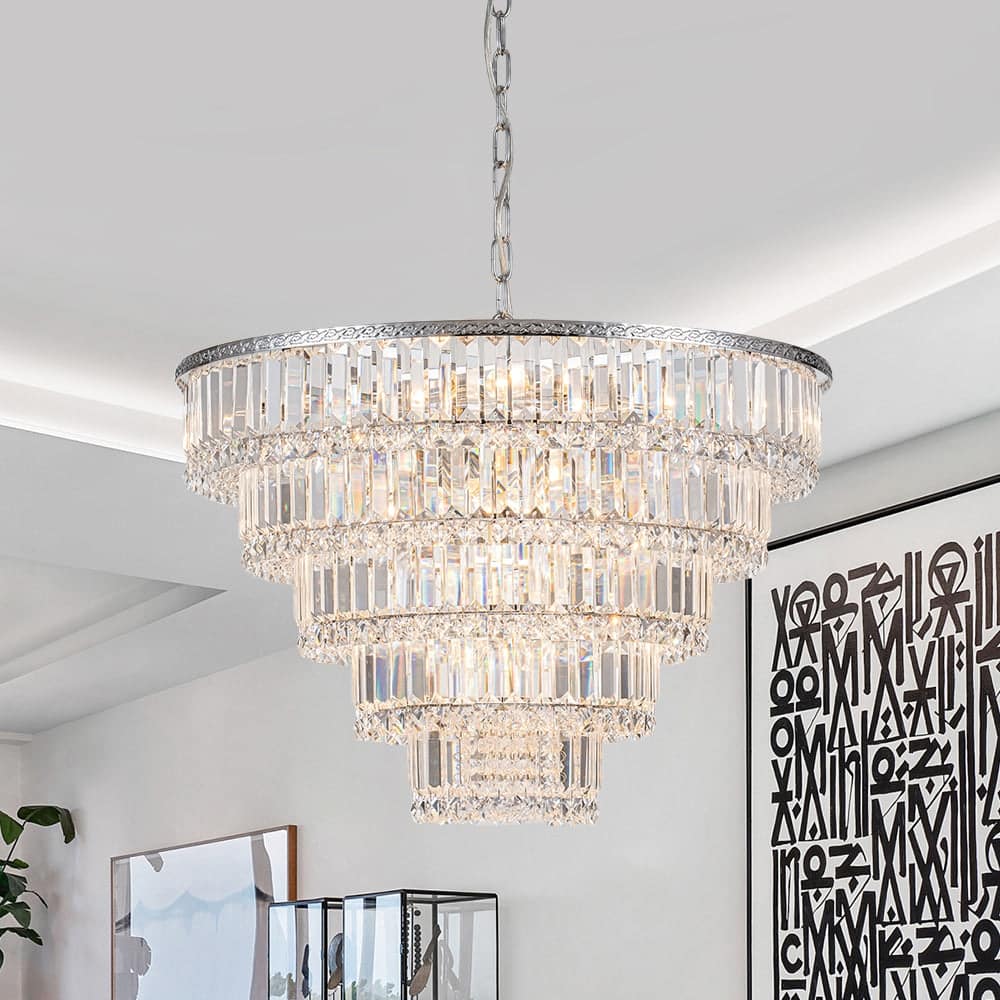 Luxury Fringe Style Tiered Crystal Chandelier - Polished Chrome