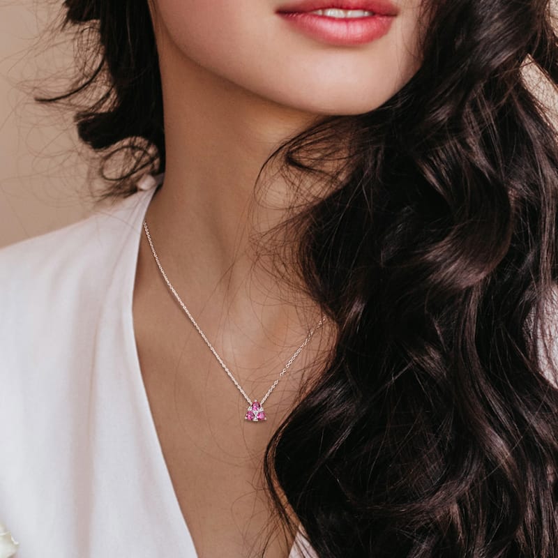 Miadora 1 1/2ct TGW Created Ruby Created White Sapphire 3-Stone Necklace Sterling Silver