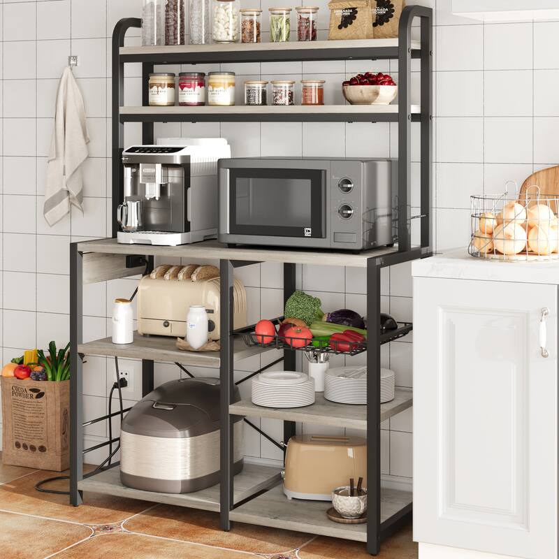 Kitchen Buffet Table with Large Storage with Power Outlet