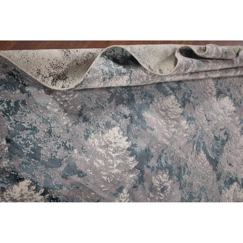 Greys Abstract Indian Area Rug Hand-Knotted Wool Carpet - 5'11"x 9'1"