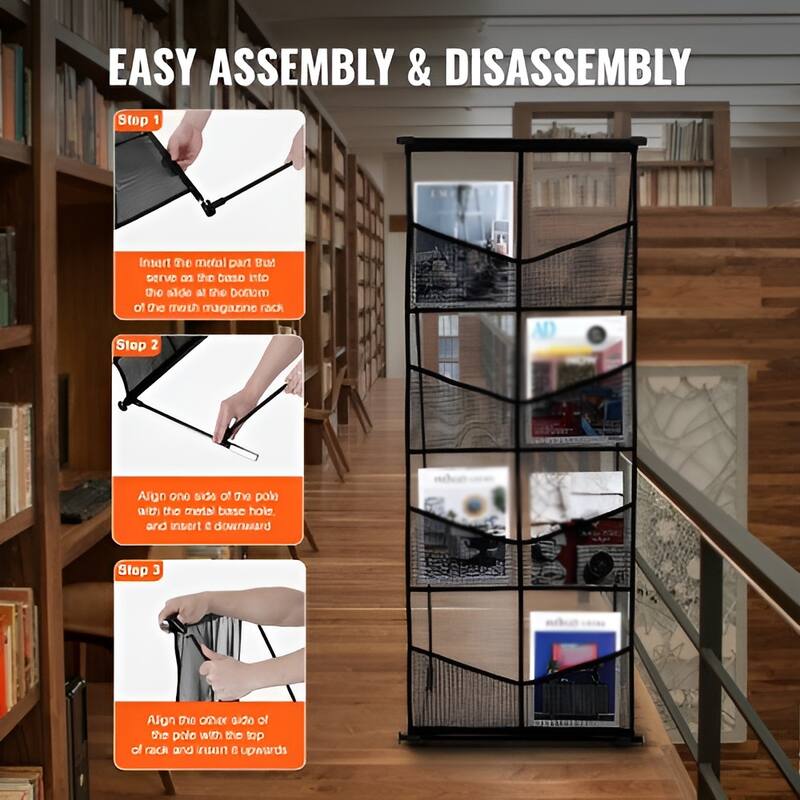 4-Tier Mesh Brochure Display Stand with 8 Pockets, Portable Rack - 20.87 x 17.32 x 52.76 in