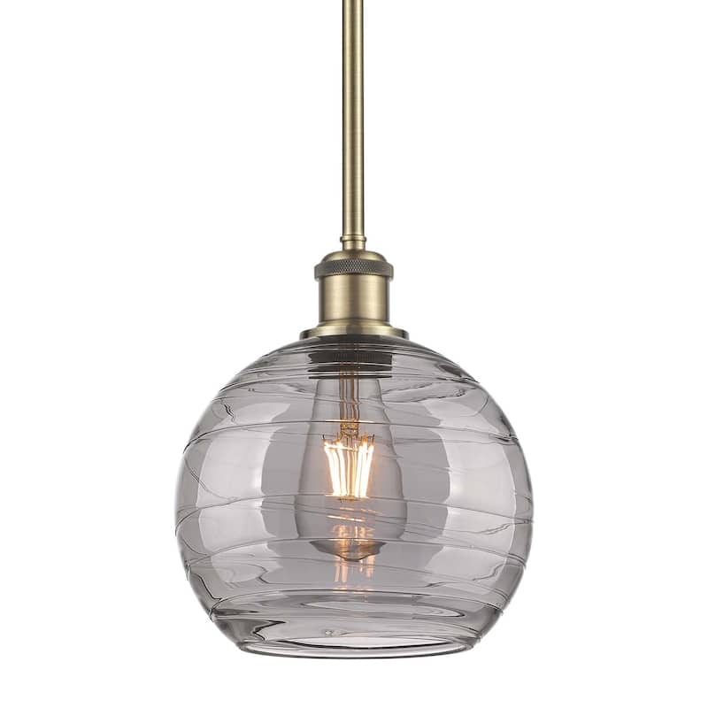 Innovations Lighting 516-1S-10-8 Athens Deco Swirl Pendant Athens Deco - Antique Brass / Light Smoke Deco Swirl