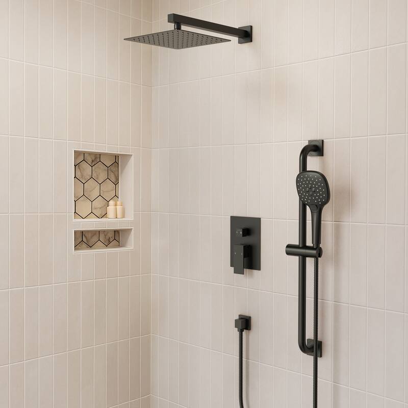 Pressure-Balanced Shower System ,10-Inch Rainfall Shower Faucet with 3-Function Handheld Shower
