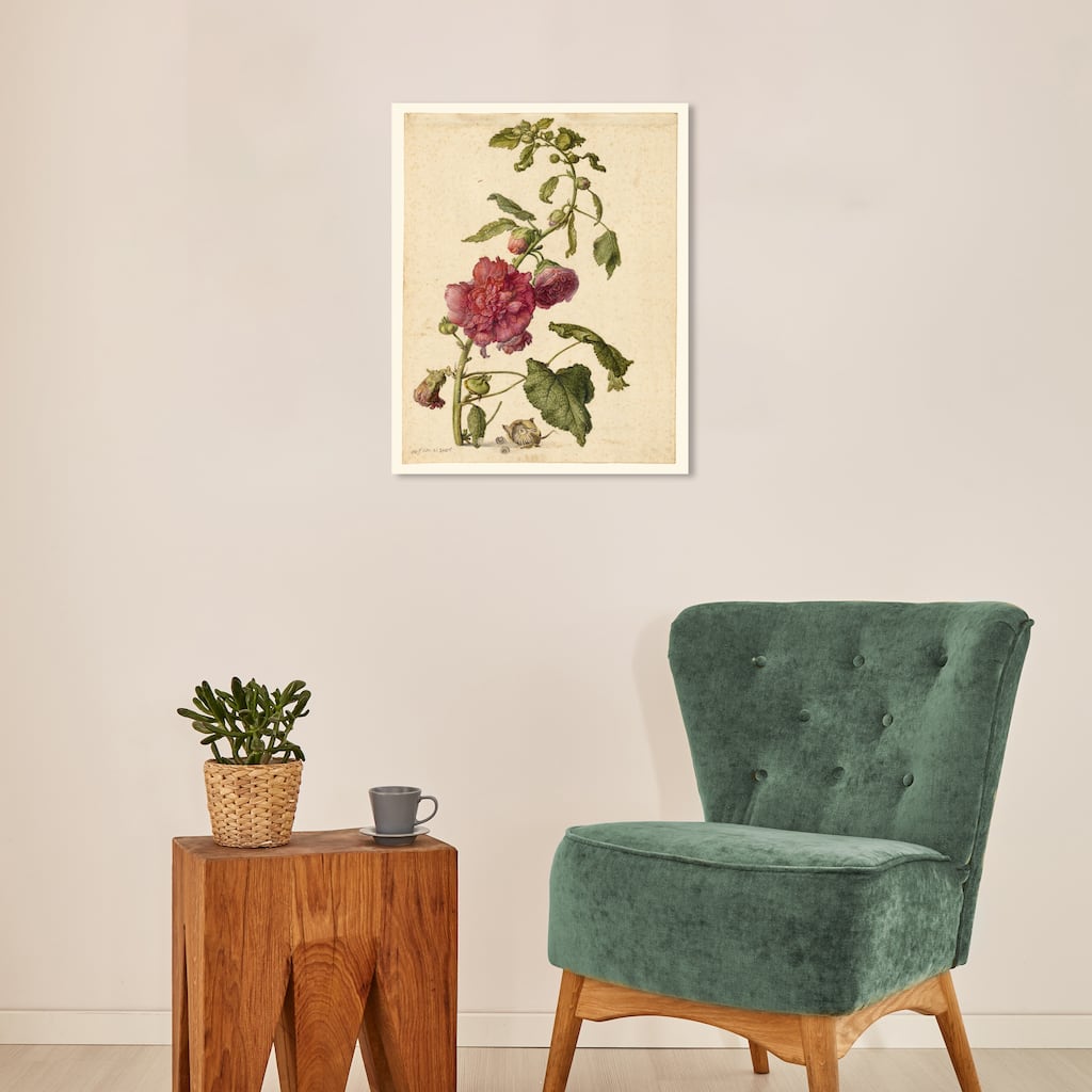 Wynwood Studio Canvas Floral and Botanical A Hollyhock Pink and Dark Pink Traditional Wall Art Canvas Print