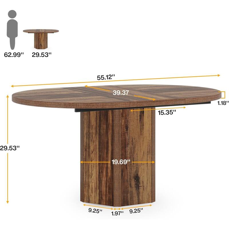 Rustic Conference Table 55 Inch Wood MDF Top with Metal Base Seats 6 People Scratch Resistant Finish - 55.12" x 39.37" x 29.53"