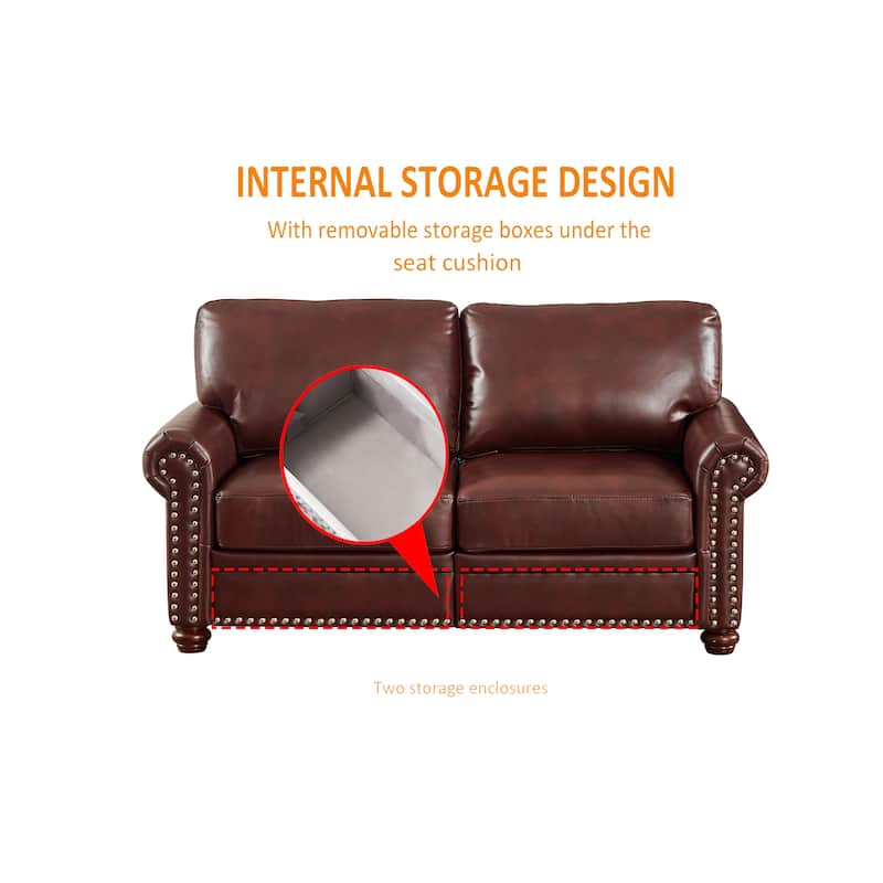 Classic PU 2+3 Sectional Sofa with Storage Seat and Solid Wood Legs