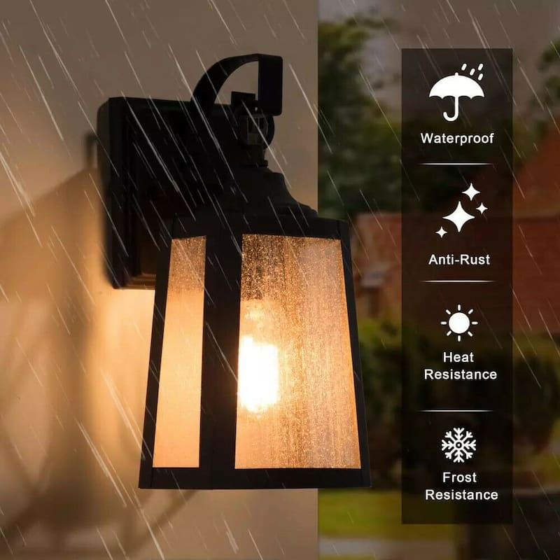 Aary Farmhouse Black Indoor/Outdoor Wall Sconce, 1-Light Modern LED Patio Wall Lantern - L5.5"*W5.9"*H11"