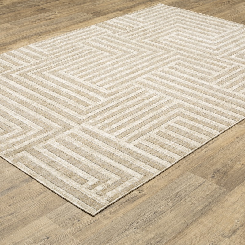 Hansel Geometric Maze Beige/ Ivory Area Rug