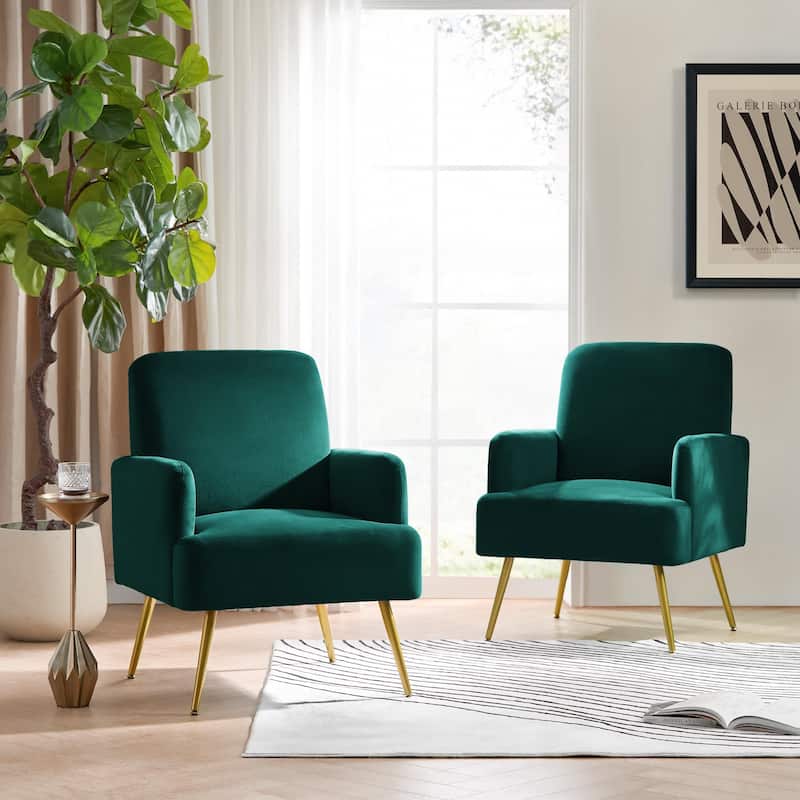 Ferrera Comfy Accent Armchair with Recessed Arms Set of 2 - GREEN