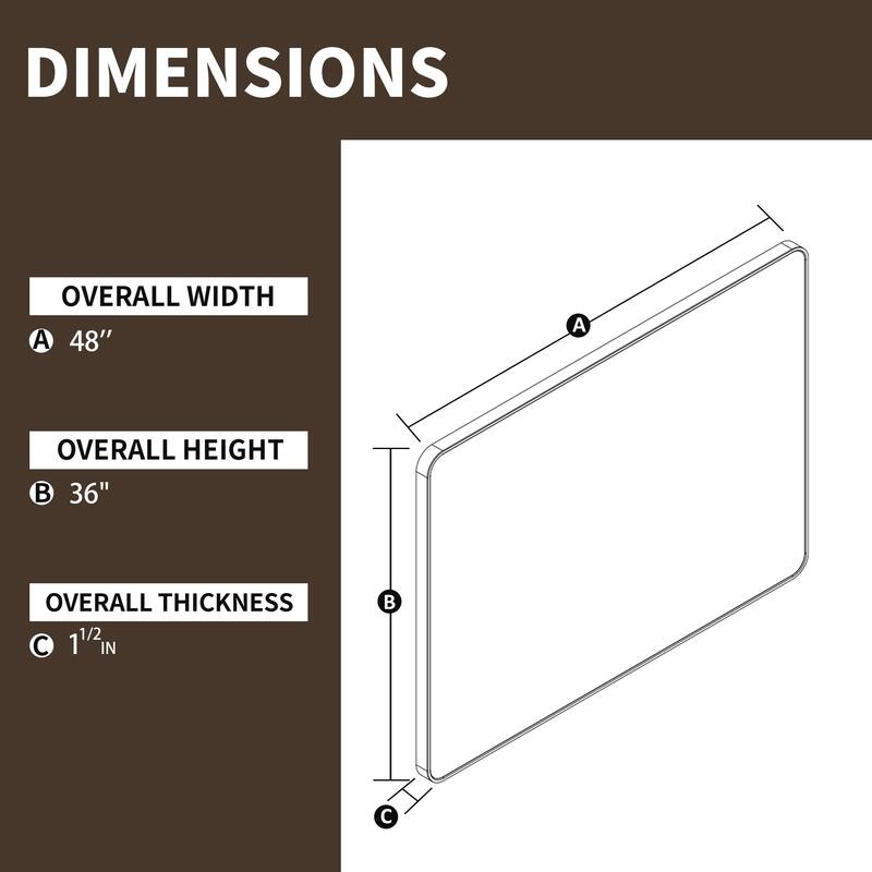 24/30/42/48/60 inch Rectangle Frameless Wall Mounted Bathroom Vanity Mirror