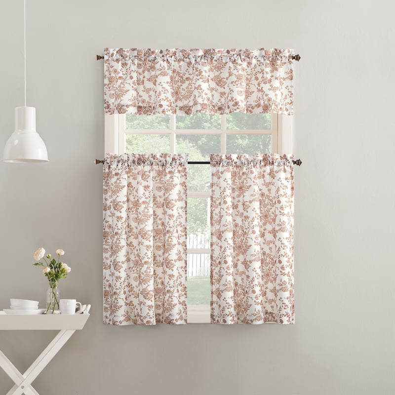 No. 918 Elara Tonal Botanical Semi-Sheer Rod Pocket 1-Piece Kitchen Curtain Valance