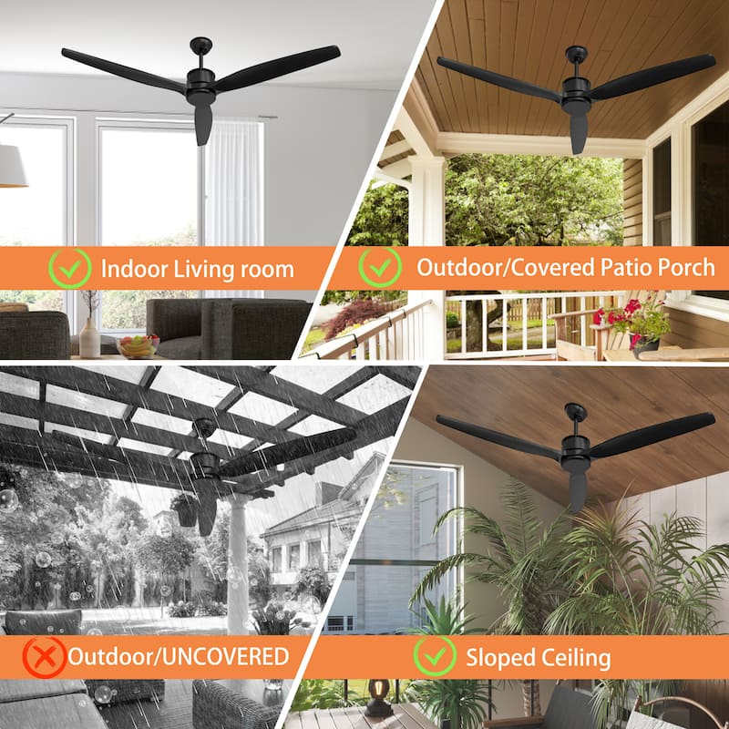 Wood Ceiling Fan with Lights Remote Control,6 Speed DC Motor,3 Blade - 59"