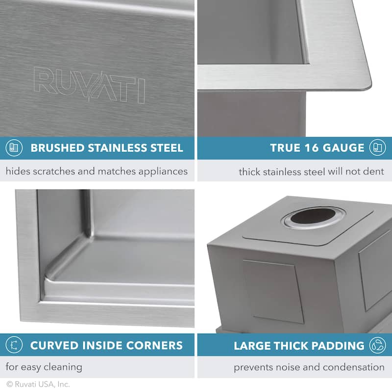 Ruvati 33-inch Workstation Ledge Undermount 16 Gauge Kitchen Sink Single Bowl - RVH8303