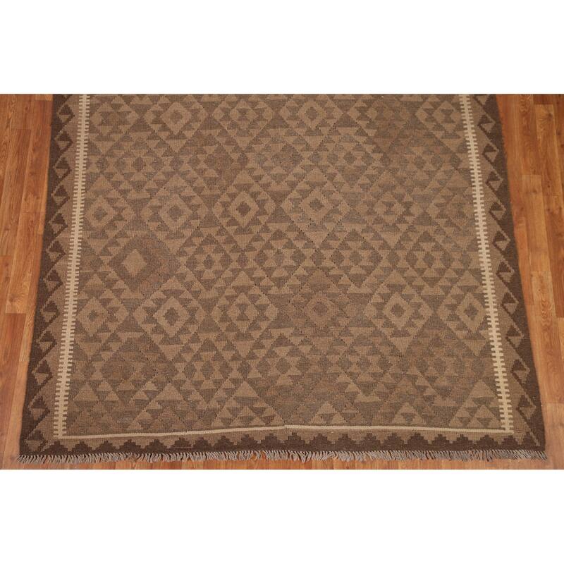 Hand-woven Geometric Kilim Area Rug Oriental Wool Carpet - 6'6"x 9'8"