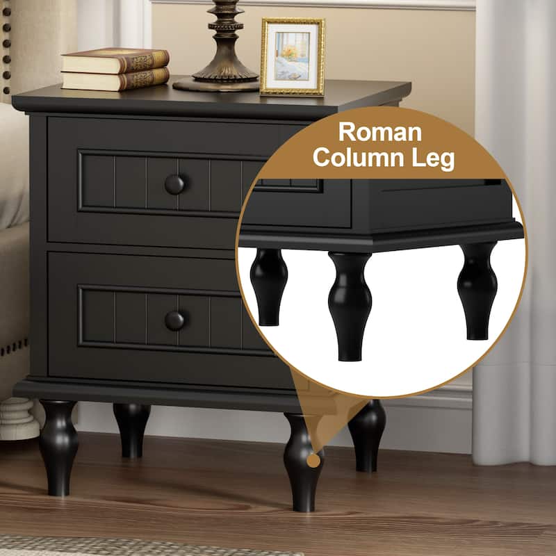 Retro Nightstand with 2 Drawers for Bedroom