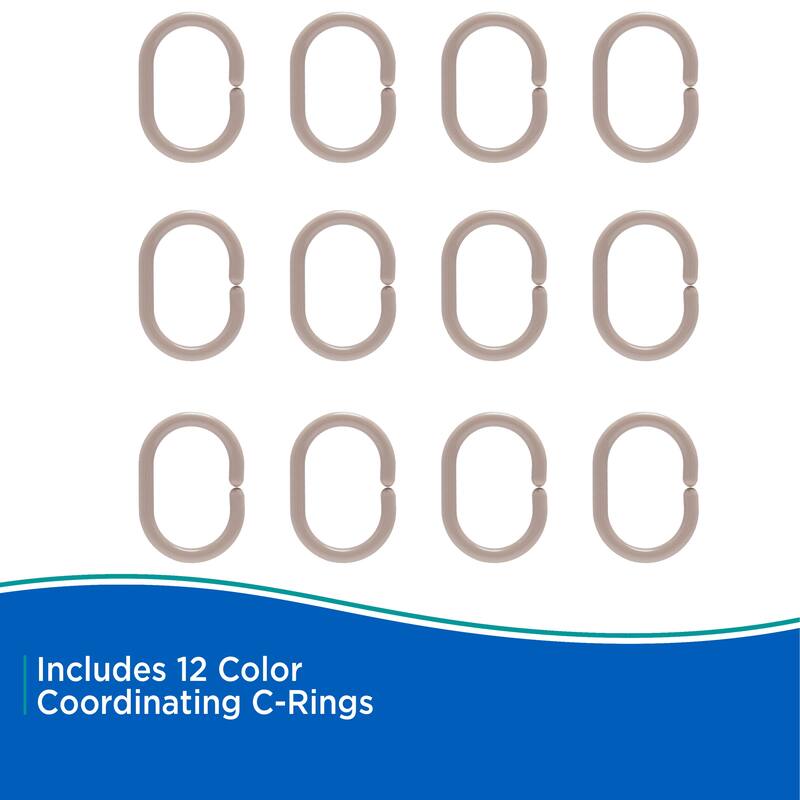 Kenney Lightweight PEVA Shower Curtain Liner and C-Ring Set, 70" W x 72" H