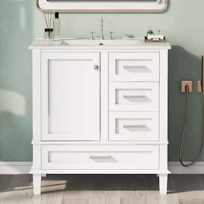 30" Elegantly Modern Bathroom Vanity with Sink Combo Set and 1 Soft Closing Door and 3 Drawers